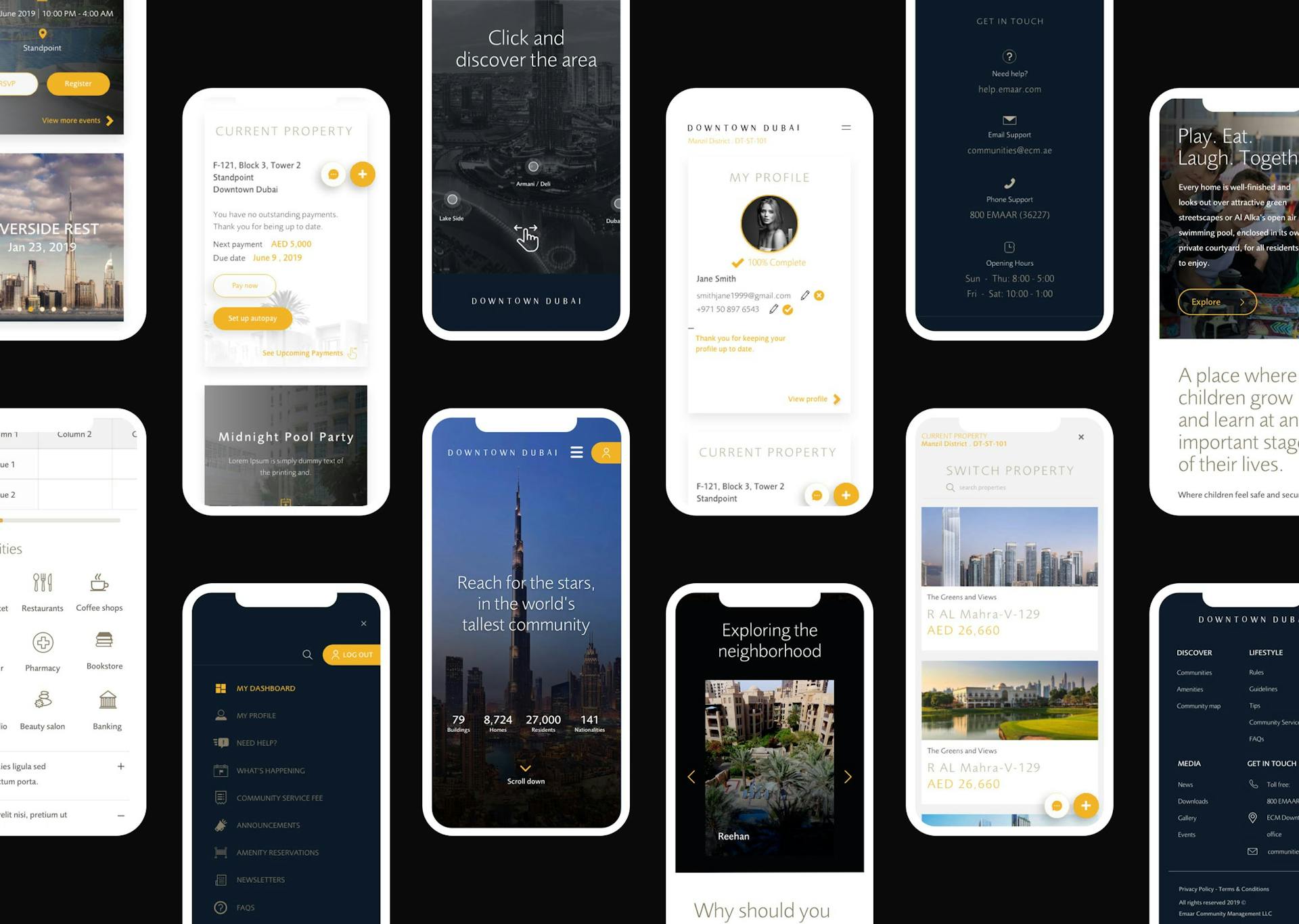 Horizontal's screen designs for Emaar's mobile experience