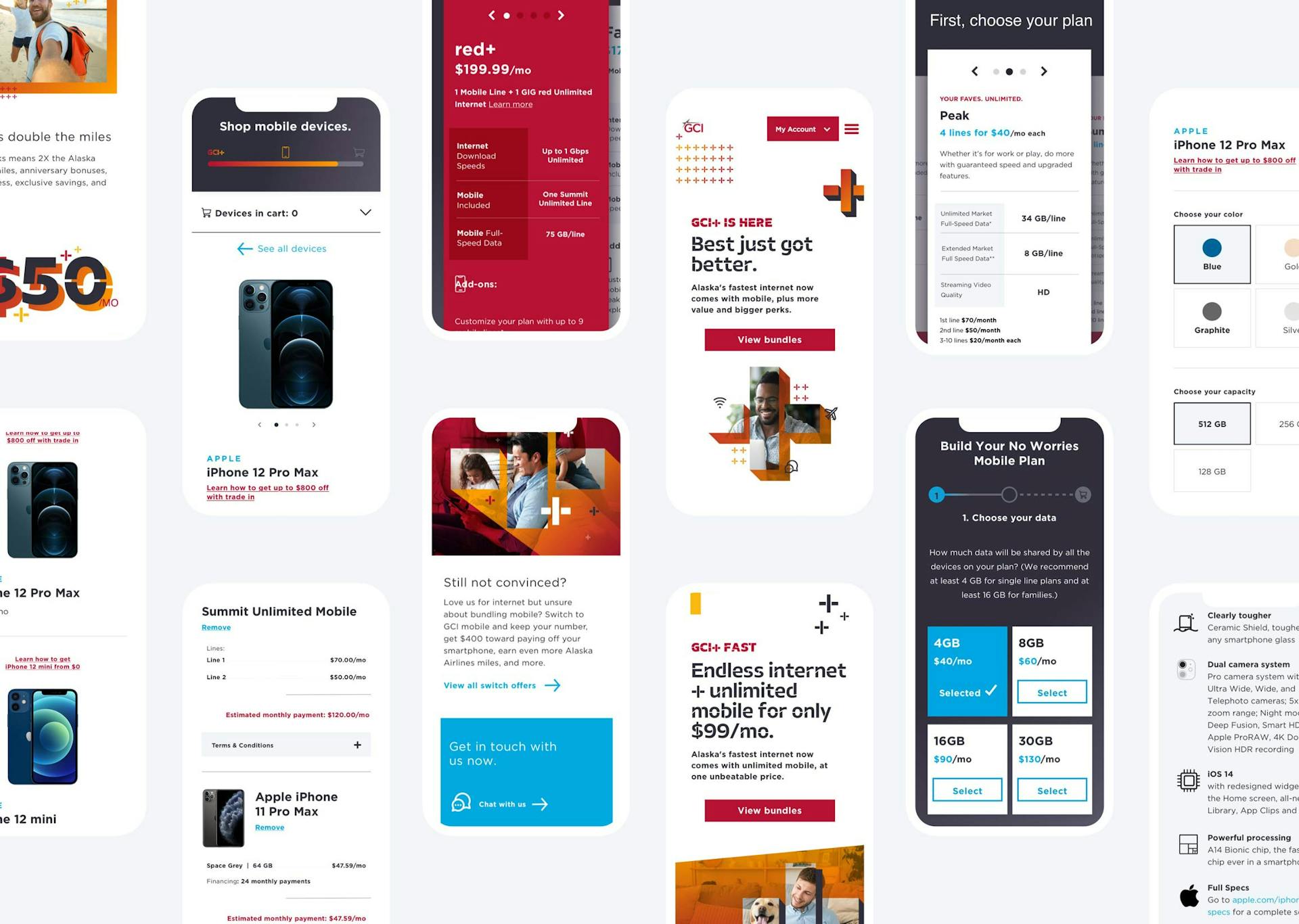 Horizontal's mobile screen designs for GCI